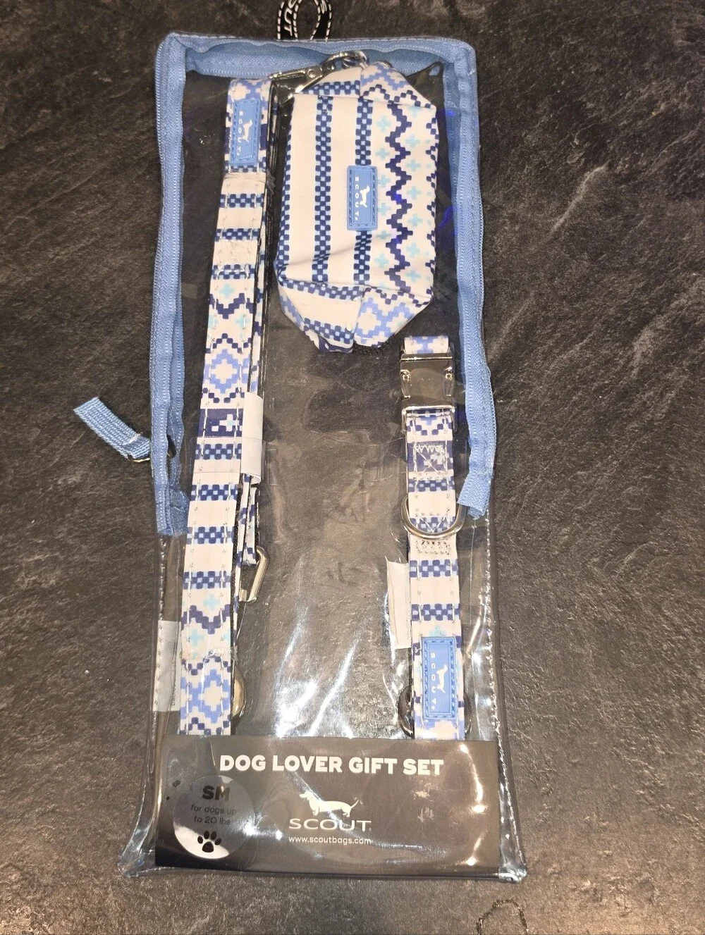 Scout Dog Lover SMALL Walk Set - Knit Happens, Blue & White Print